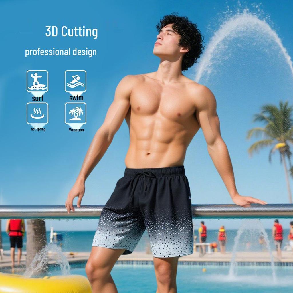 Men's Quick-Dry Swim Trunks: Double Layer, Anti-Embarrassment, Breathable Mid-Length Beachwear for Running and Hot Springs.