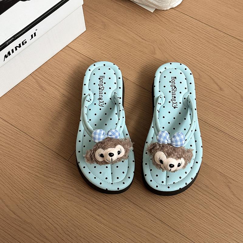 Cute cartoon Shirley Mei flip-flops women's summer new wear fashionable versatile non-slip pinch foot flat bottom sandals tide