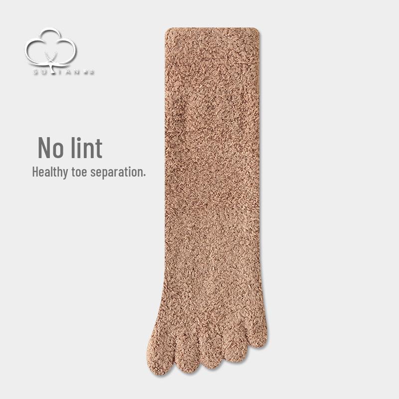 Women s Winter Coral Fleece Mid-Calf Five-Toe Socks One Size with Waistband