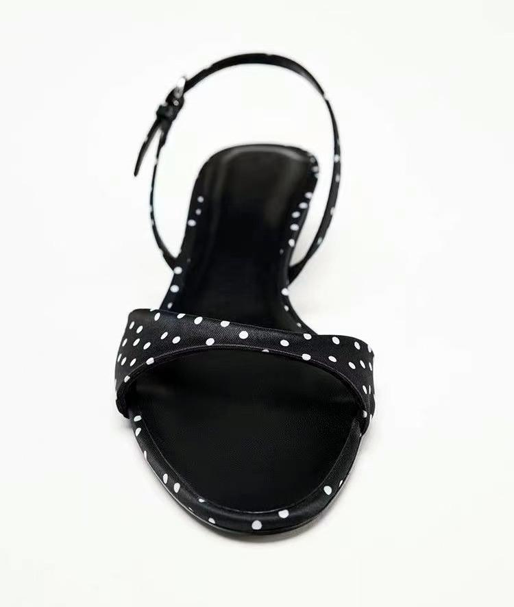 Fashion Luxury Satin Kitten Heel Women's Sandals Fashion Open Toe Back Strap High Heels Elegant Polka Dot Decoration Summer Casual Shoes