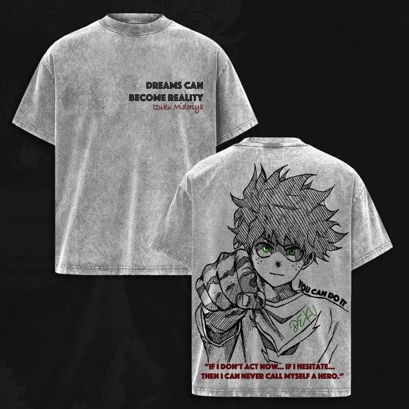 My Hero Academia Midoriya Izuku Printed Tee Men Women Retro Washed T-shirts Casual Cotton T Shirt Loose Clothing Harajuku Tshirt