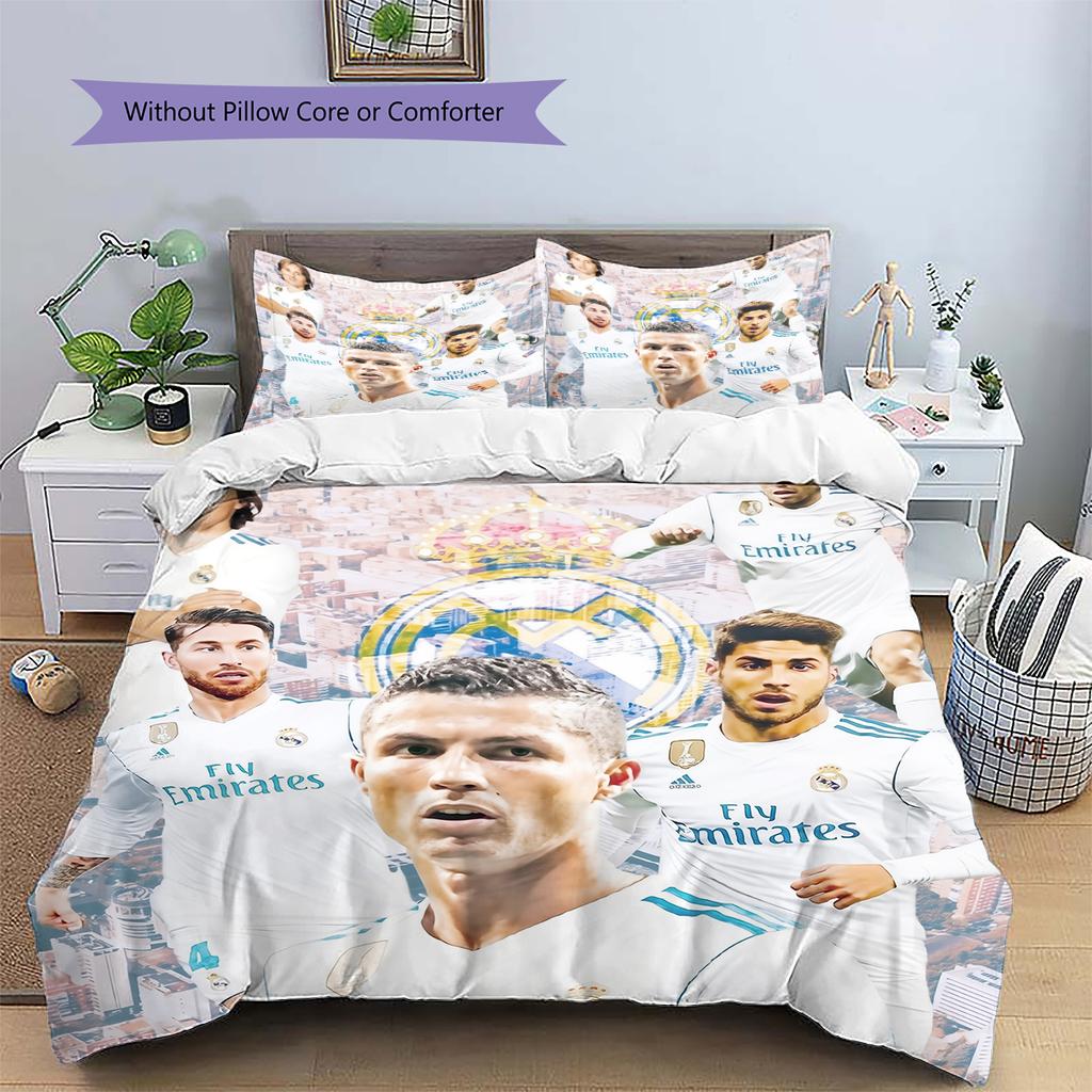 Madrid players Pattern Bedding Home Decoration Birthday Gift (1 * duvet cover + 2 * pillowcase, without core)