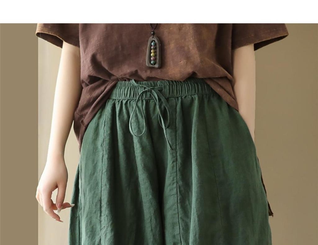 Damen Haremshose aus Baumwolle und Leinen mit elastischem Bund - Retro Patchwork, Lockerer Schnitt, Fließender Laternenstil für den Sommer