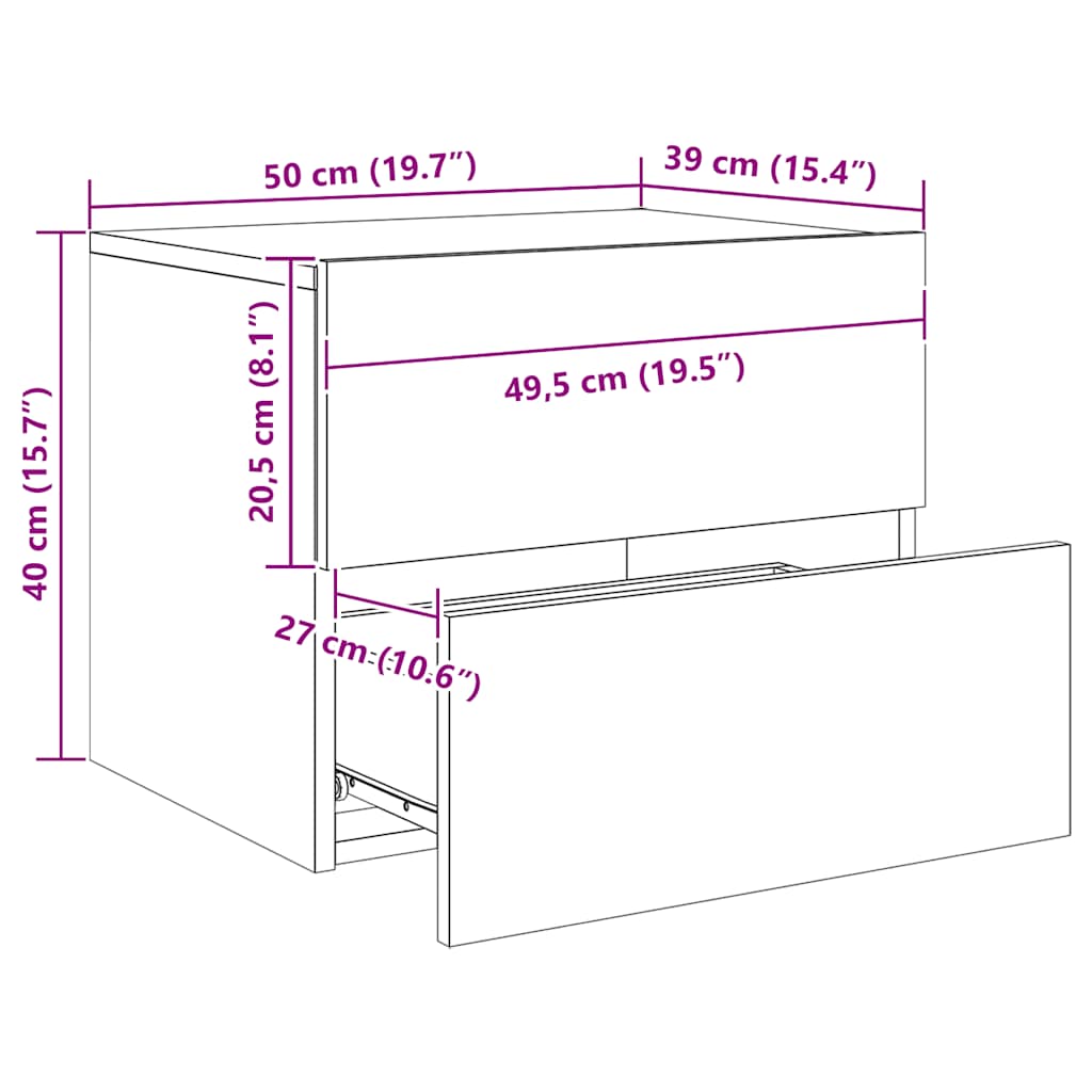 Wall Mounted Nightstand with RGB LED Lights Concrete Grey
