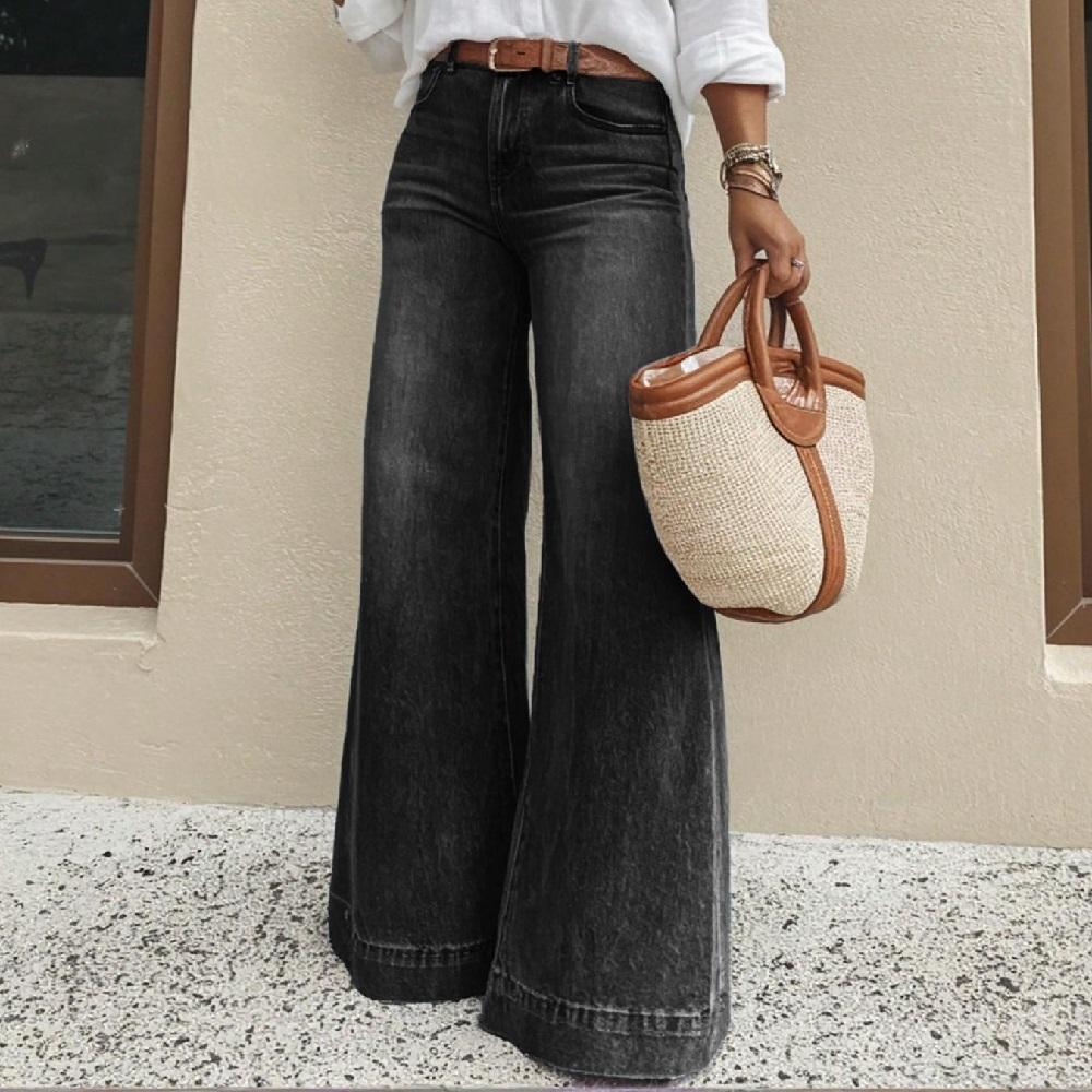 Women Vintage Denim Jeans Ladies Casual Wide Leg Straight Pants Full Length Long Pant