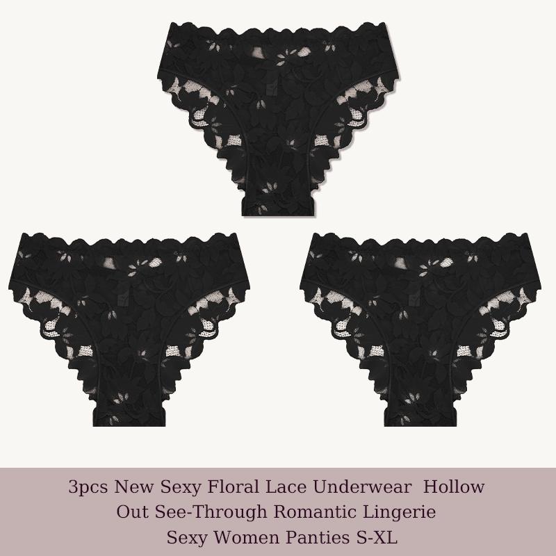 

3 шт./компл. Сексуальное нижнее белье из цветочного кружева, комплекты трусиков, прозрачное, романтическое нижнее белье, сексуальные женские трусики S-XL XL&3pcs