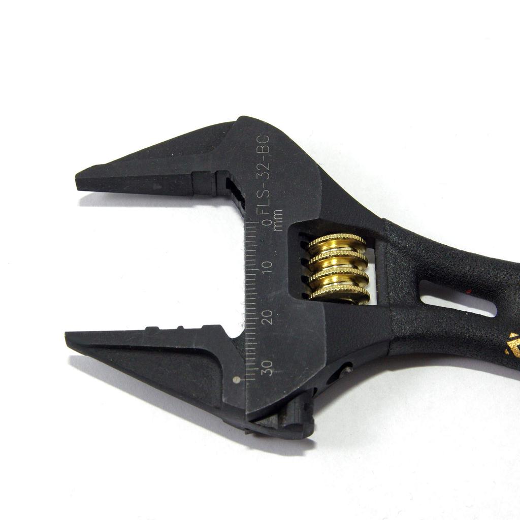 Fujiya Light Short Adjustable Wrench, Black and Gold, with Grip, FLS-32-BG