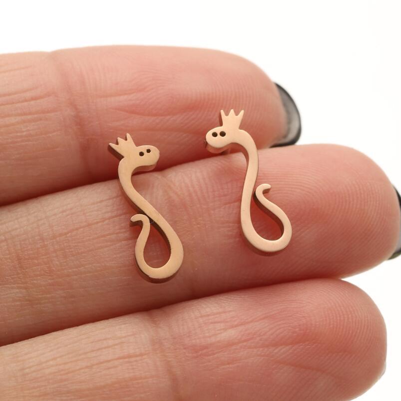 Mini Stainless Steel Cartoon Animal Earrings - Kitten, Deer, Snake, Bee Designs