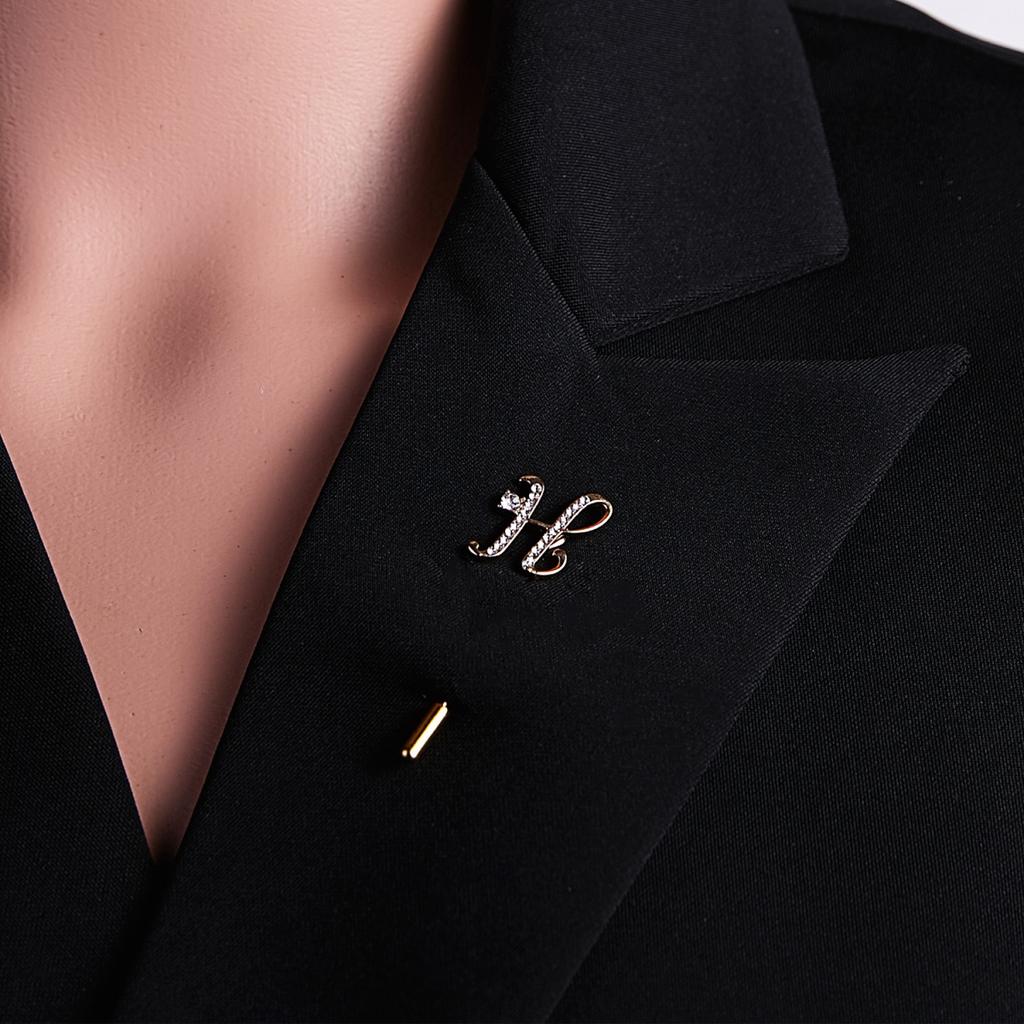Minimalist Rhinestone Letter M H Long Needle Pins Brooches Elegant Initial Alphabet Coat Lapel Badge For Women Men Jewelry Gift