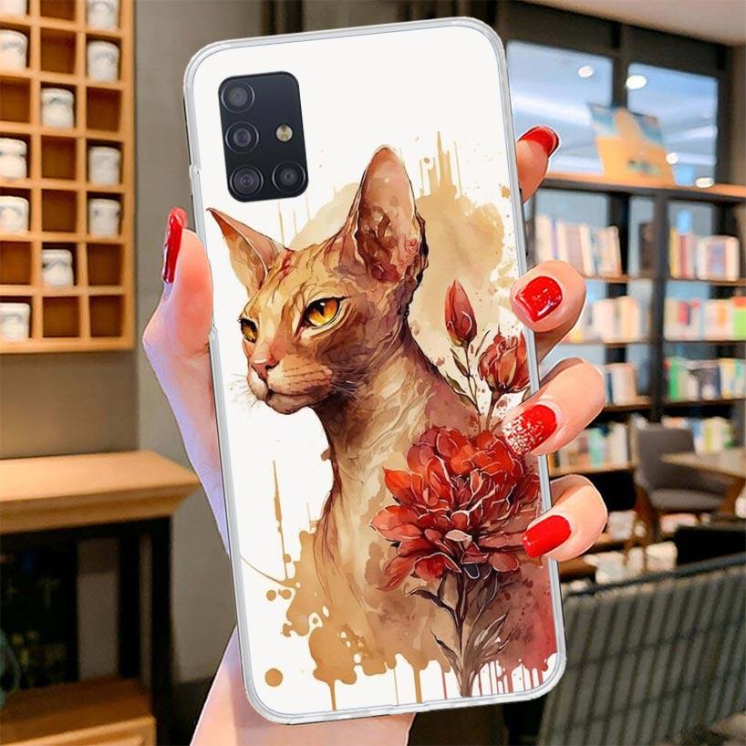 Lavaza Sphynx Sphinx Cat Cover Phone Case For Samsung Galaxy A12 A22 A32 A52 A72 A02S Phone Case Note 20 Ultra 10 S10 Plus A51 A