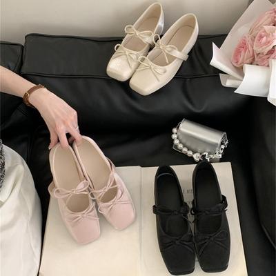 Inner Height Increase 2025 Mary Jane Square Head Small Man Bow Ballet Shoes Single Shoes with Skirt Grandma Shoes Satin Surface