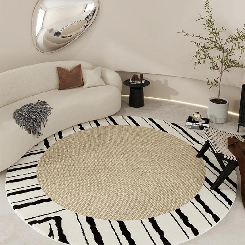 Light Luxury Round Shape Living Room Decoration Rug Cream Style Rugs for Bedroom Home Soft Under Desk Carpet Thick Non-slip Mat