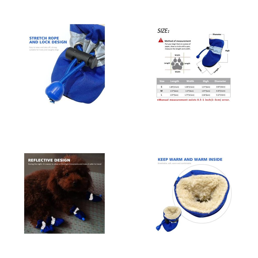 Zapatos Botas Reflectantes Antideslizantes de Calidad Premium para Perros, 4 Piezas, Diseño Impermeable Acolchado de Forro Polar Suave