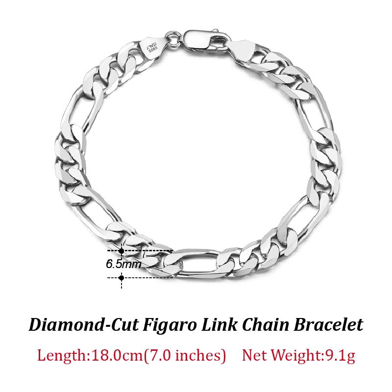 ORSA JEWELS Italian 925 Sterling Silver Men Bracelet 5.0mm Diamond-Cut Figaro Chain Bracelet for Women Wide Thick Bracelet SB66