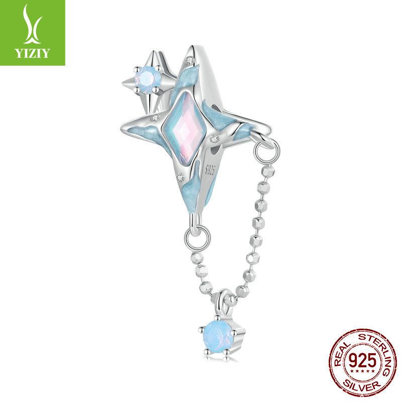 S925 Sterling Silver Sparkling Starry Sky Diy Bracelet Beaded Accessories, Niche High-End Star Pendant String Decoration