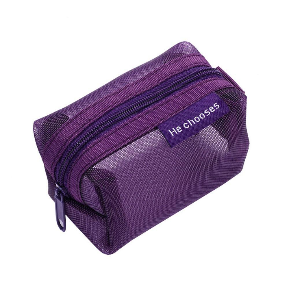 Retro Color Transparent Cosmetic Bag Zipper Toiletry Storage Bag Casual Mesh Makeup Bag  Lady