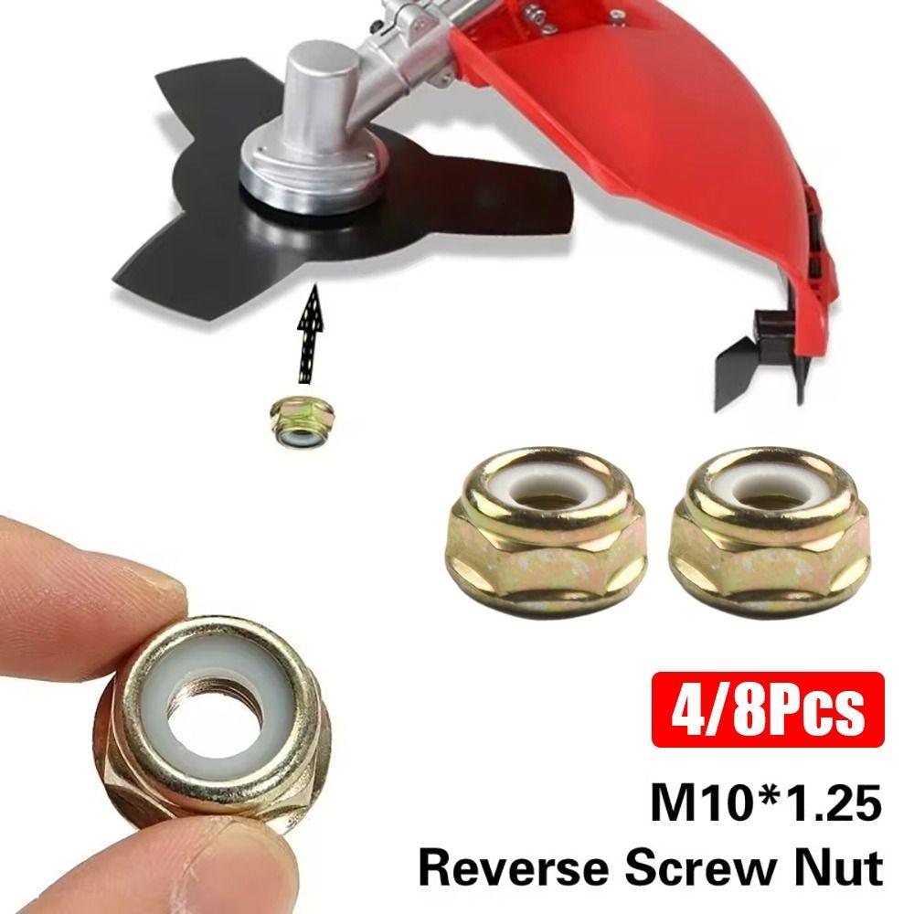 4/8Pcs Left Hand Thread Brushcutter Nuts Universal Power Tools Parts Reverse Screw Nut M10x1.25 Grass Trimming Tools