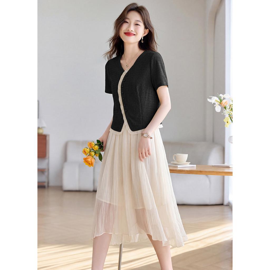 Women's High-end Two-piece Set [top+half Skirt] Comfortable Women's Skirt for Spring and Summer Outings Commuting Versatile Skirt