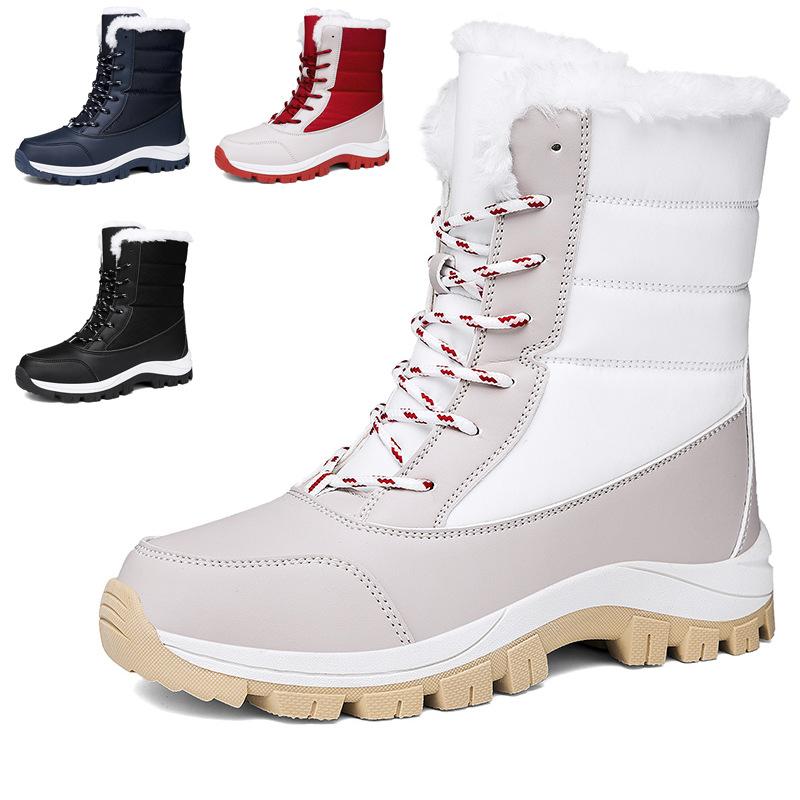 New large size winter velvet warm high-top snow boots outdoor lace-up women's cotton shoes color matching women's boots