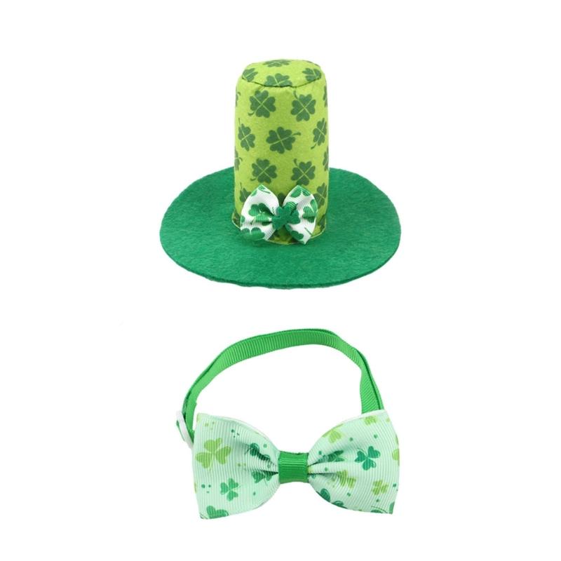 Dog Top Hat Collar Holiday Shamrocks for Small Medium Girl Dogs Cats Dog Collar Necklaces Kerchief Costumes