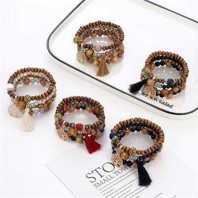 Mode Bohemian Layered Perlen Armbänder Elastische Ethnische Armbänder für Frauen Weibliche Armreif