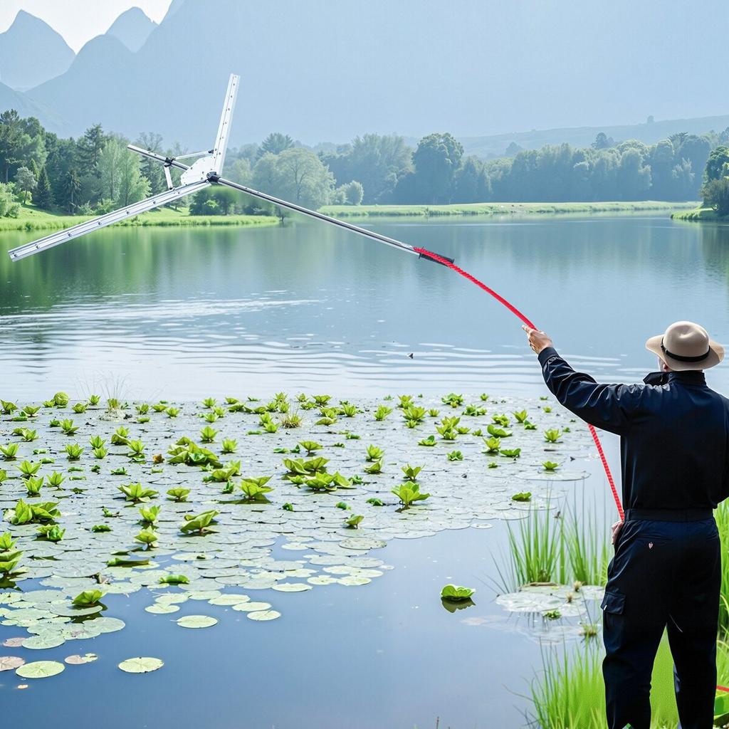 Lake Weed Cutter, Pond Aquatic Plant Cutting Tool with 1.57 m Max. Cut Width, Sharp and Heavy-Duty Steel Blades, Pond Rake with 9 m Throw Rope, for