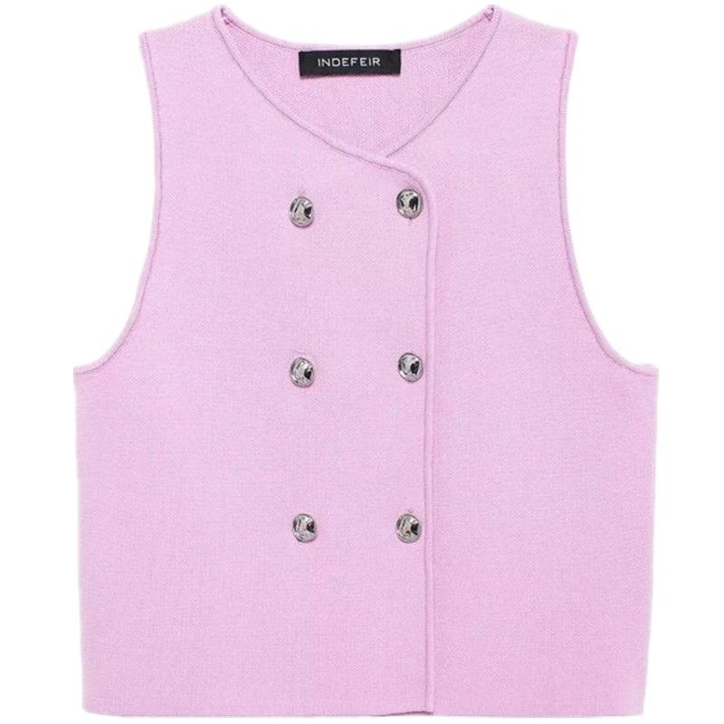 Fashion Style 2024 Autumn New Women's Clothing Easiest for Match Pink Plain Weaving Knitting Sleeveless Shorts Vest 5536113