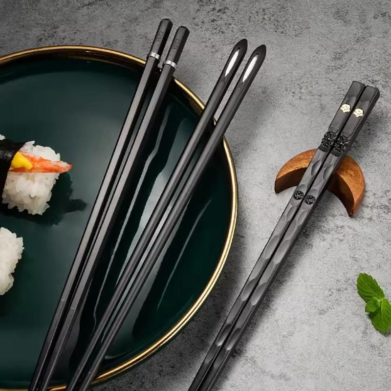 5 Çift Japon Çubukları Suşi Çubukları Kore Çubukları Yeniden Kullanılabilir Alaşım Çubuklar Mutfak Sofra Takımı Aracı Aksesuarları