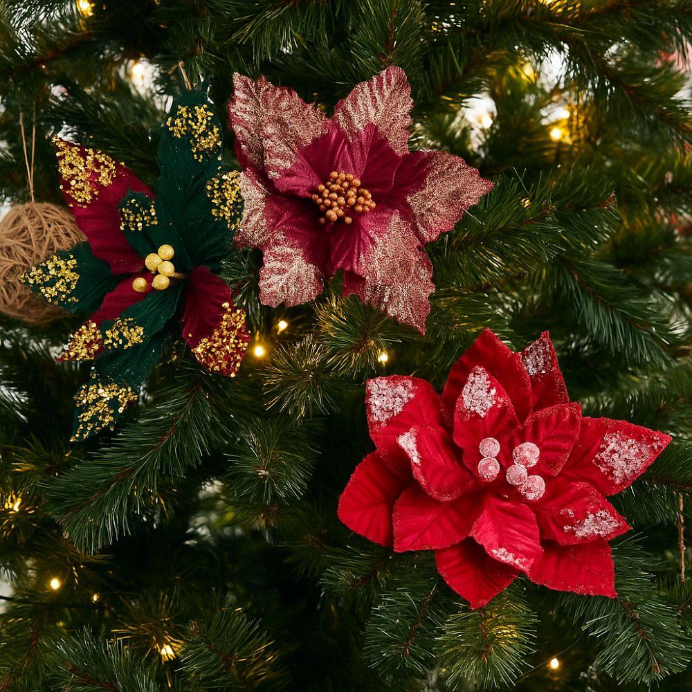 Large Glitter Artificial Christmas Flower Beautiful Xmas Tree Ornaments  Party Supplies