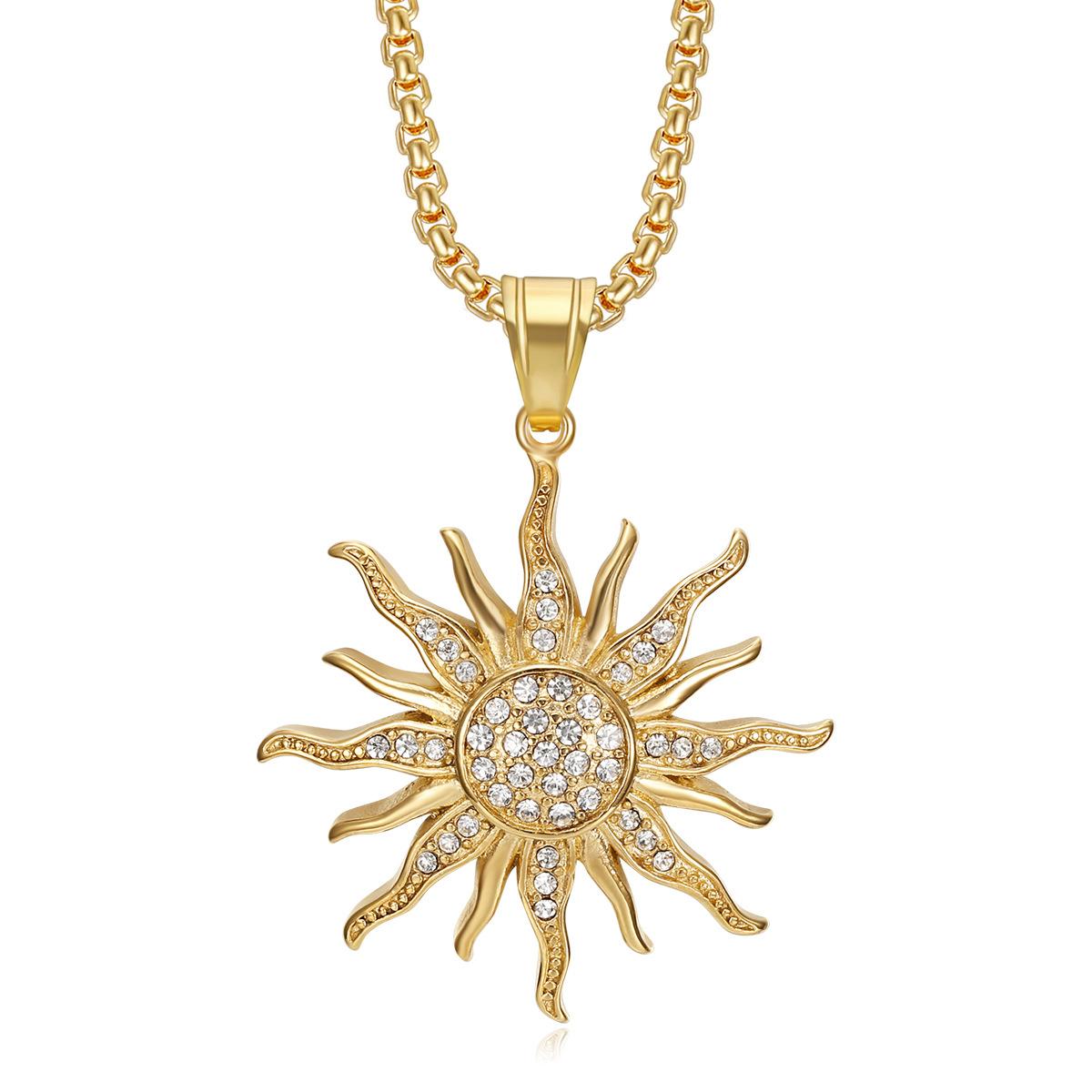 

Fashion Jewelry Punk Stainless Steel Gold Plated Sunflower Pendant Necklace for Men 60cm золотой