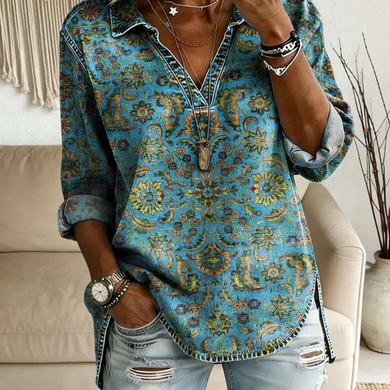 2026 tie-dye printed shirt women s long-sleeved loose V-neck casual versatile shirt spring and autumn European and American style tie-dye S