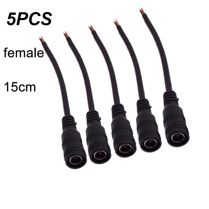 

2pin DC Male Female провод Блок питания Pigtail Cable 12V 5.5x2.1mm Соединительный адаптер для светодиодной ленты 15cm 5pcs female