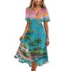 Vestito Casual da Donna con Scollo a V a Maniche Corte, Stampa Hawaiana, Lunghezza Midi, Estivo da Spiaggia, con Vita Elastica e Tessuto Leggero