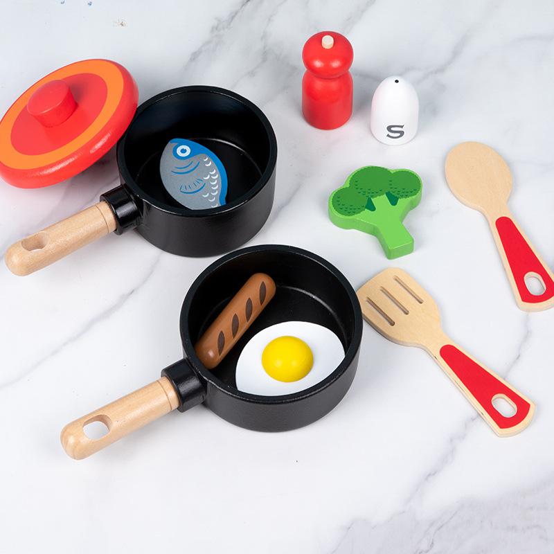 Children'S Wooden Simulation Playing House Pot Set, Kitchen Cooking, Cooking, Cutting, Cooking Utensils, Wooden Toys