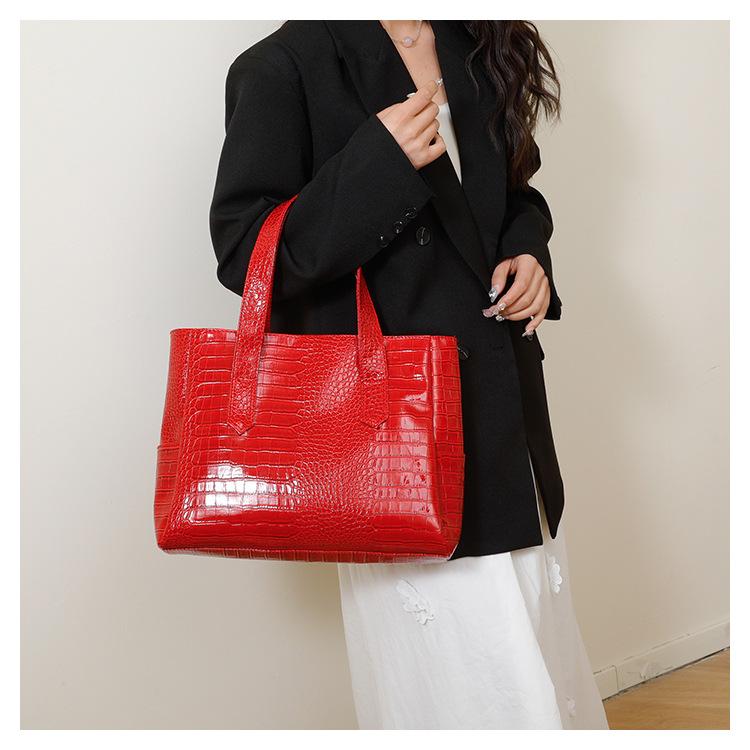 Stylish Women's Tote Bag, Retro Crocodile Pattern Handbag Shoulder Bag, Suitable for Shopping, Dating, Outings, Work Commuting