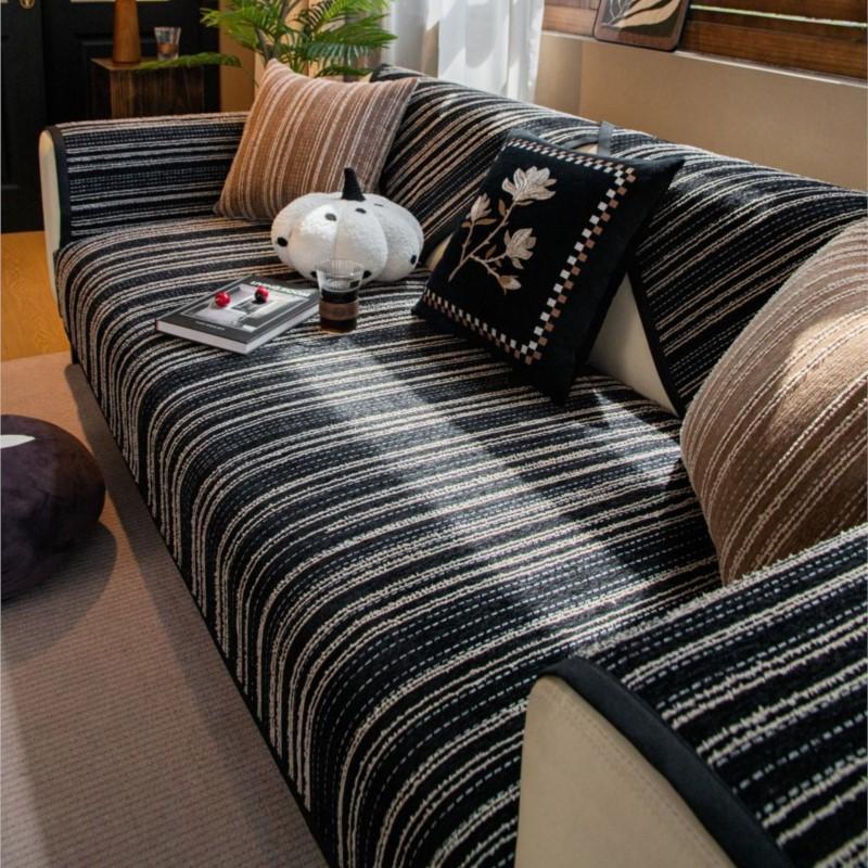 Sügiskodu libisemiskindel triibuline diivanipadi Diivani kattematt Šenill Slipcover Funda diivanimatt