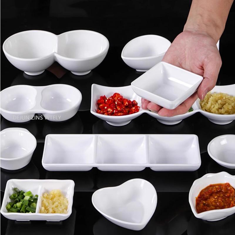 White Melamine Sauce Dish Household Plastic Tableware Not Easily Broken Soy Sauce Dish Solid Color Sushi Plate Kitchen Supplies