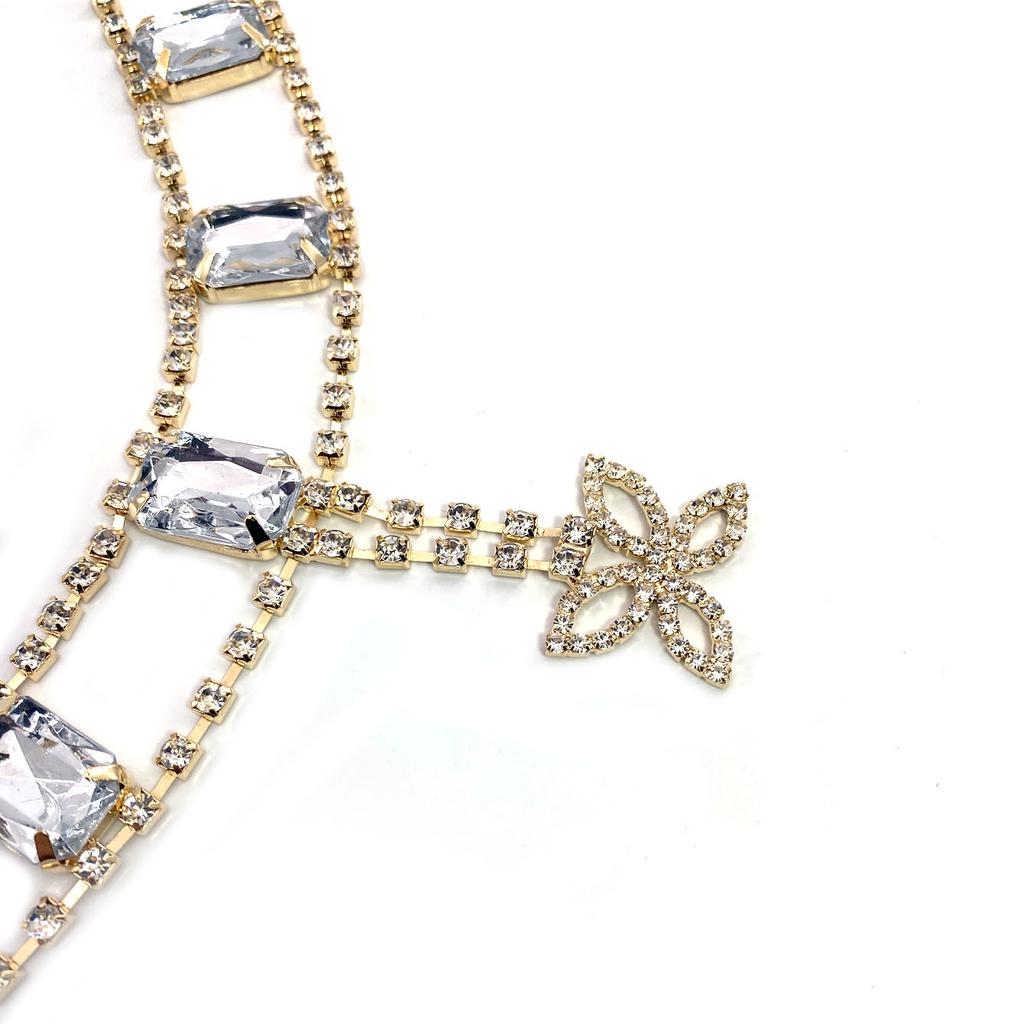 New Butterfly Pendant Waist Chain for Women, Exaggerated and Sexy Square Rhinestones, Body Chain, Versatile Belt Accessories