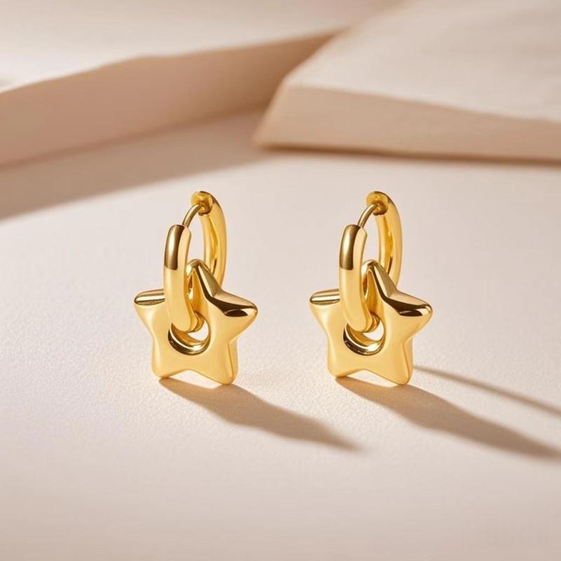 Boucles d'oreilles créoles classiques en acier titane en forme de cœur, d'étoile et de fleur pour femmes, bijoux punk hip-hop Y2K, cadeau