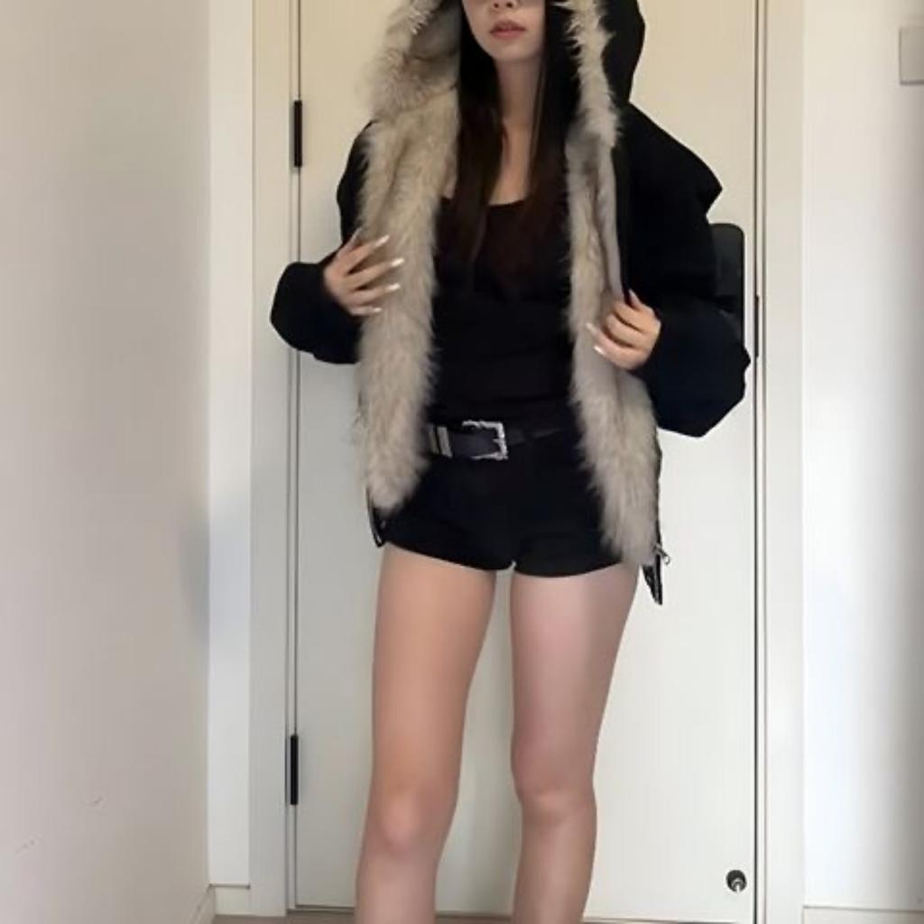 2KWEIRD Zimní Nový Elegantní Podšívka Kožešina Volný Kabát Dámský Y2k Kožešinový Límec Kapuce Silné Módní Parky Ležérní Svrchní Oblečení Bavlnou Polstrované Bundy