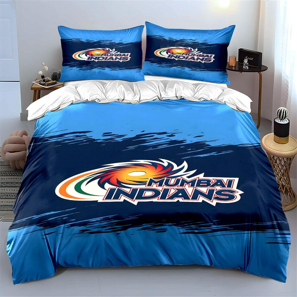 Mumbai Indians Logo Design on Blue Background Print Bedding Set Duvet Cover Pillowcases (1* Duvet Cover 2* Pillowcases Do Not Include Comforter)