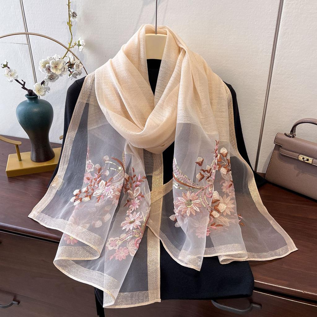 Nová hedvábná vlněná šála Šál do klimatizované místnosti Vnější výšivka pro dámskou jarní a podzimní ochranu krku Hedvábná šála s výšivkou v čínském stylu