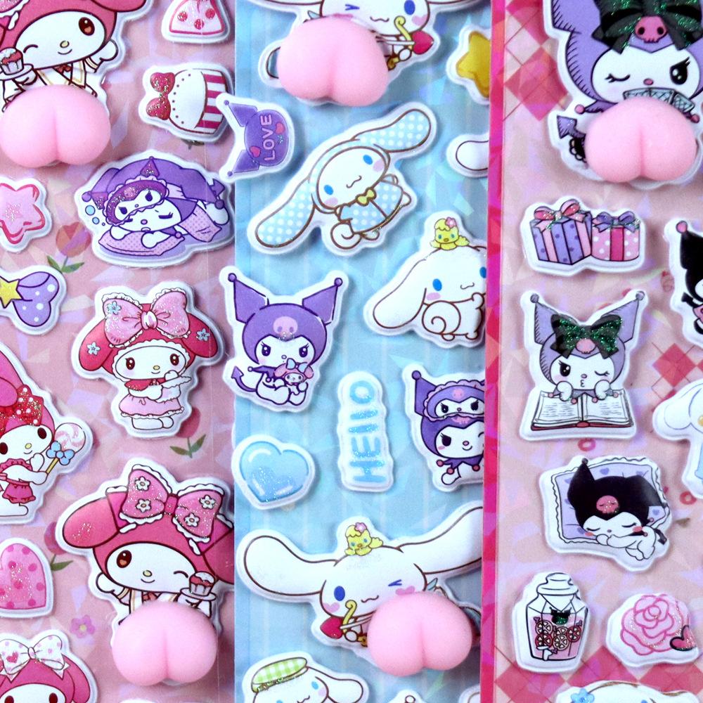 4Pcs Cute  3D Ease Stickers Cinnamoroll My Melody Kuromi Kawaii Squishy Decals Stress Ease Plaything Present For Kids