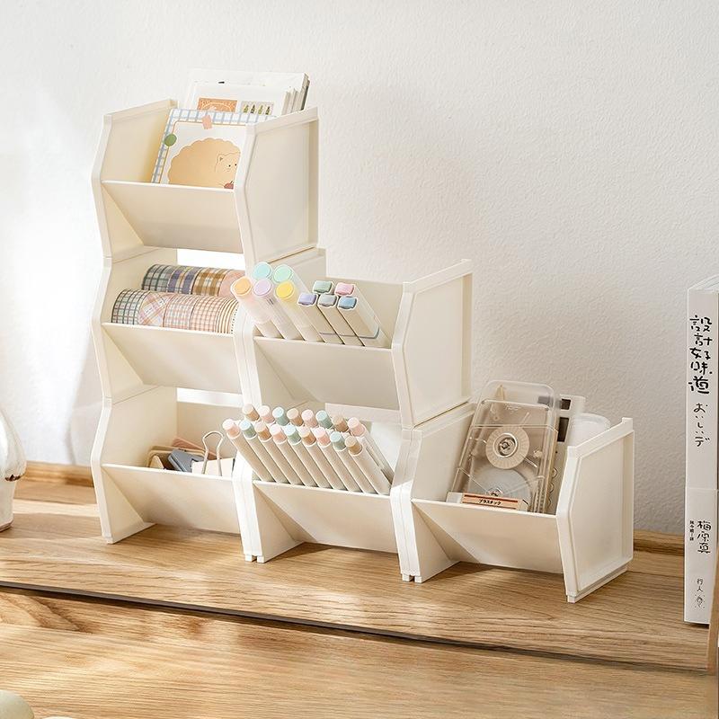 Stackable Slanted Pen Holder Storage Box, Student Desk Stationery, Plastic Square High-value Pen Holder