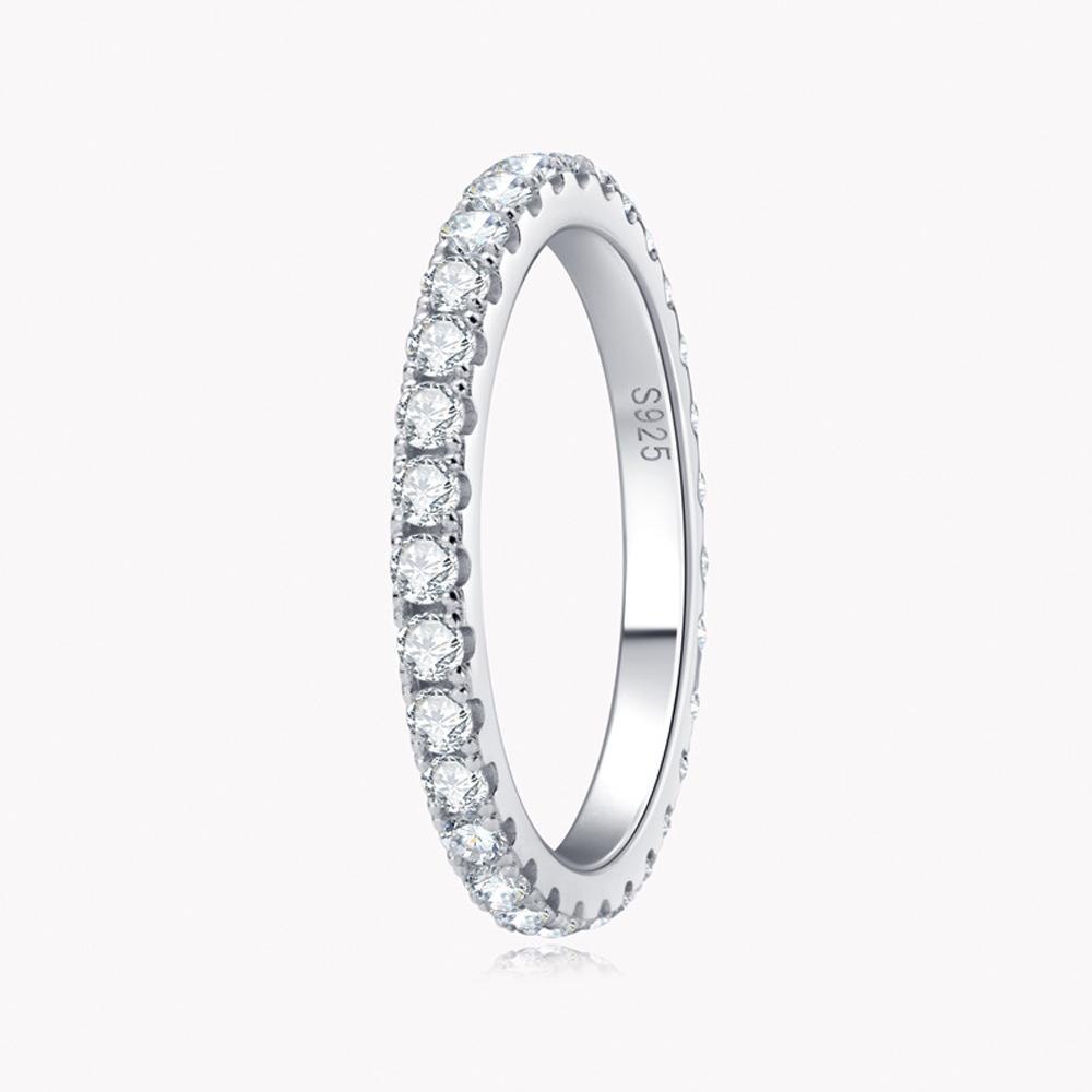 2mm D Color Moissanite Ring Sterling Sliver Solid 18k White Gold Eternity Band Wedding Engagement Rings For Women