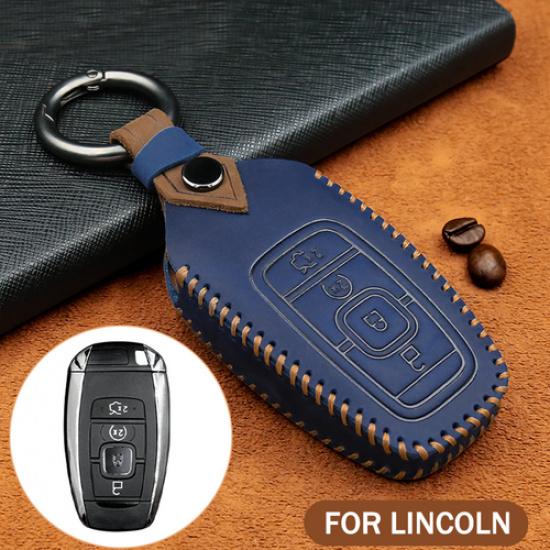 Leather Car Remote Key Cover Case Fob Holder  For Lincoln Continental MKC MKZ