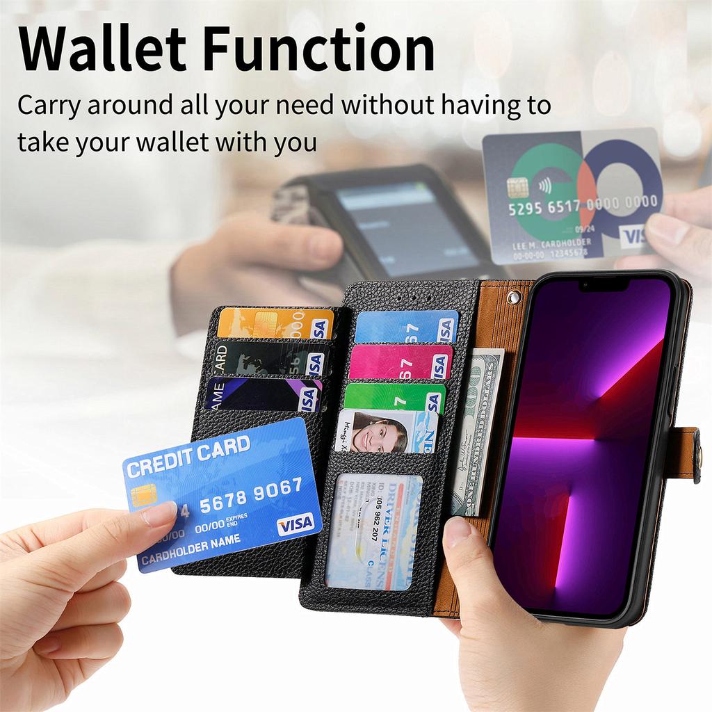 Für iPhone 13 Pro Hülle RFID-Blockierender Reißverschluss Leder Handyhülle mit Geldbörsen-Kartenfächern