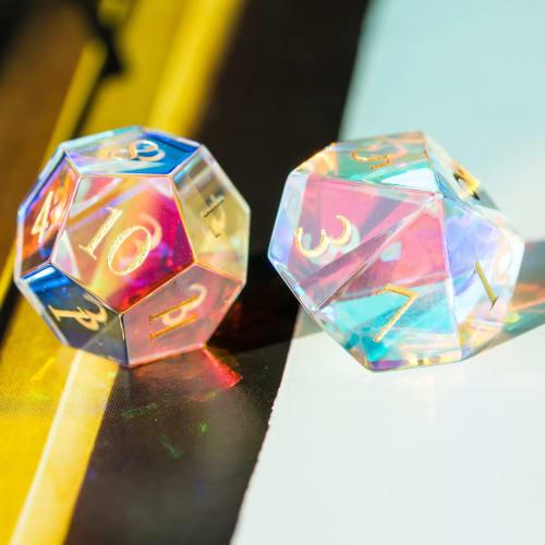 UDIXI Natural Gemstone Dice Set, 7 Gemstone DND Dice for Dungeons and Dragons, Handmade Glass Dice for MTG Tabletop Games (Prism Glass)