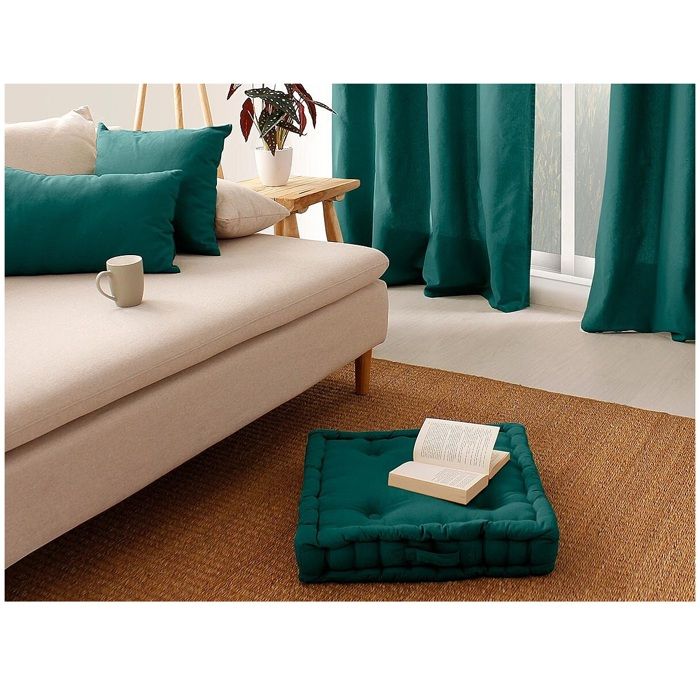 Coussin de sol uni 50 x 50 cm Panama vert emeraude