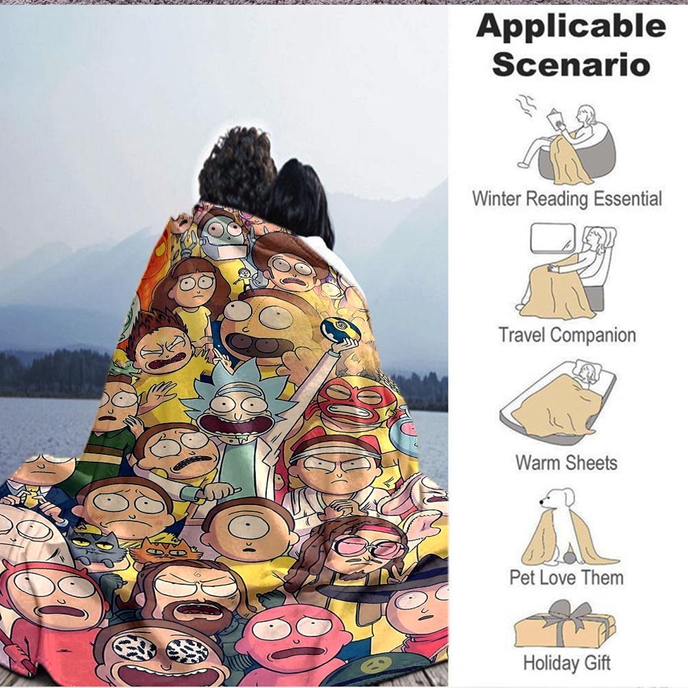 1pc Rick, Morty Cartoon Characters Flannel Throw Blanket Lightweight Soft Warm All Season Blanket for Sofa, Bed, Travel,L1028143